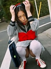 Asian teen is a slutty maid in pigtails