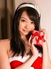 Cute and beauty Japanese av idol Aichi Nozomi undresses her Christmas outfit