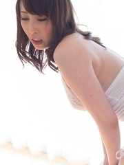 Stockings-clad cutie Aya Kisaki gets hot-dogged (assjob) from behind